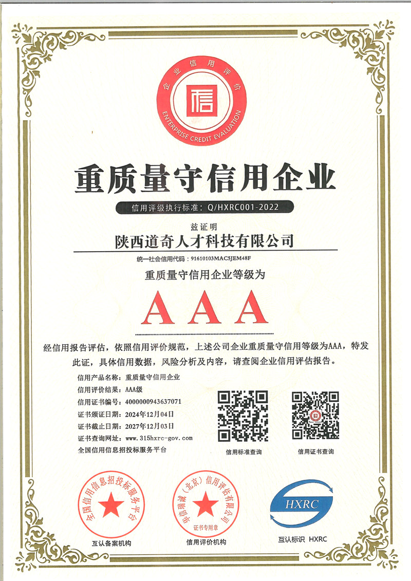 重质量守信用企业